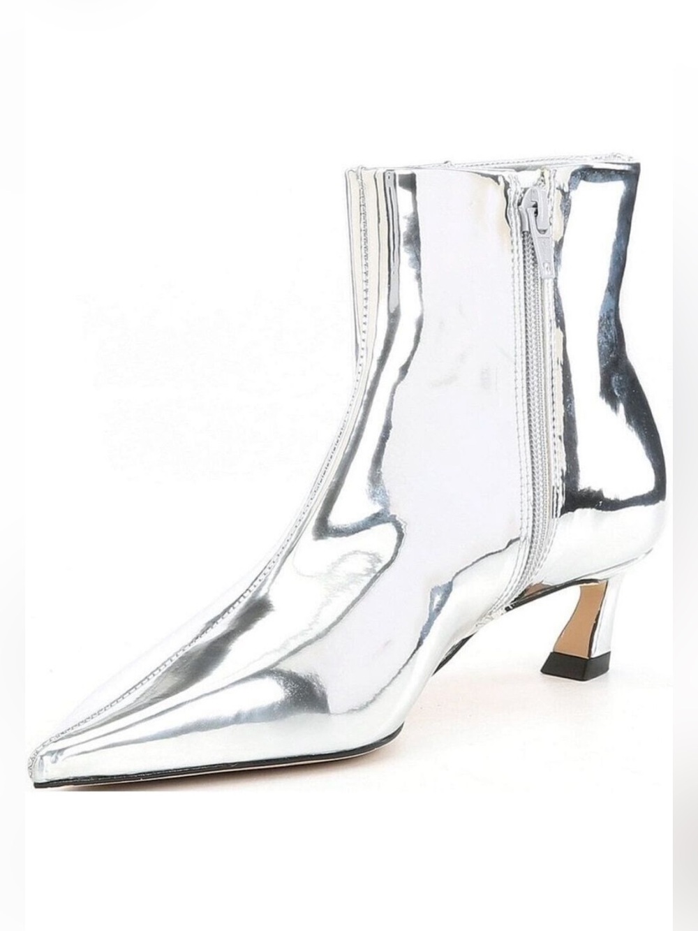 Gianni Bini Silver Chrome Georgina Pointed Toe Kitten Heel Boots US 6.5 NWOB